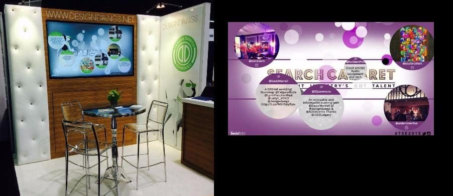 A 10 foot trade show booth includes a social media wall
