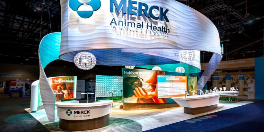 Merck Animal Health booth designed by 3D Exhibits with SocialPoint trivia game
